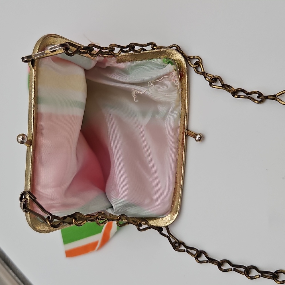 Little Miss Pink Orange Dress with Stripes Kids Girl Purse Chain Vintage 60s 70s - Picture 9 of 9